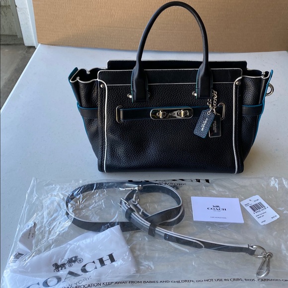 Coach Handbags - Coach purse black, teal & white